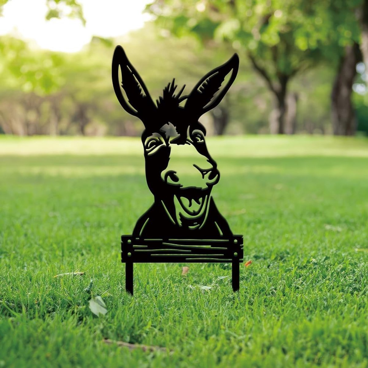 SnelShoppen - Grappige Donkey Metal Tuindecoratie - Buiten Ornament met Zwarte Silhouet - 30 x 17.5 cm - Ideaal voor Tuin, Boerderij, Patio en Lente F