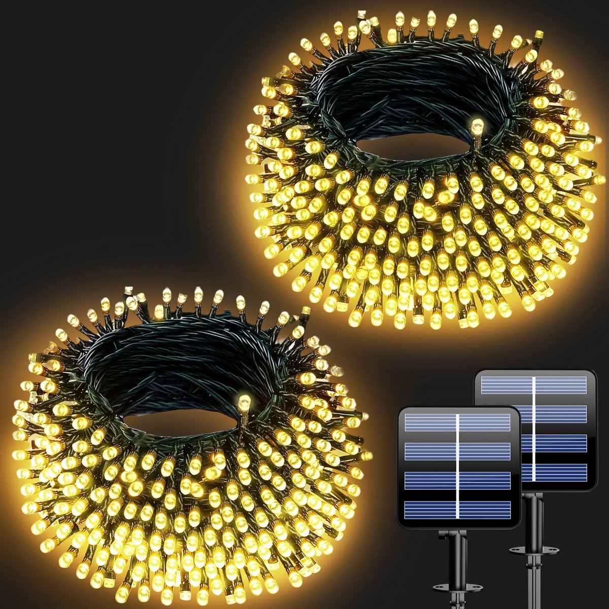 SnelShoppen - Solar Fairy Lights 2 Stuks 20 m Buiten Weerbestendige 8 Modus Tuinverlichting voor Tuin, Patio, Bruiloft Decoratie, Warm Geel, 40 m, 400
