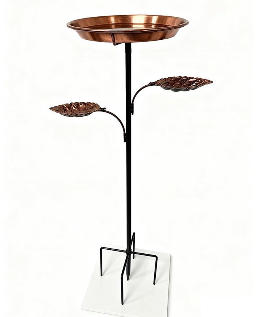 2-in-1 metalen vogelbad voor de tuin, bruikbaar als vogelbad en vogelvoederplaats, retro model met staander, vrijstaande drinkbak voor vogels, decoratief tuinaccessoire voor buiten, kleur koperrood