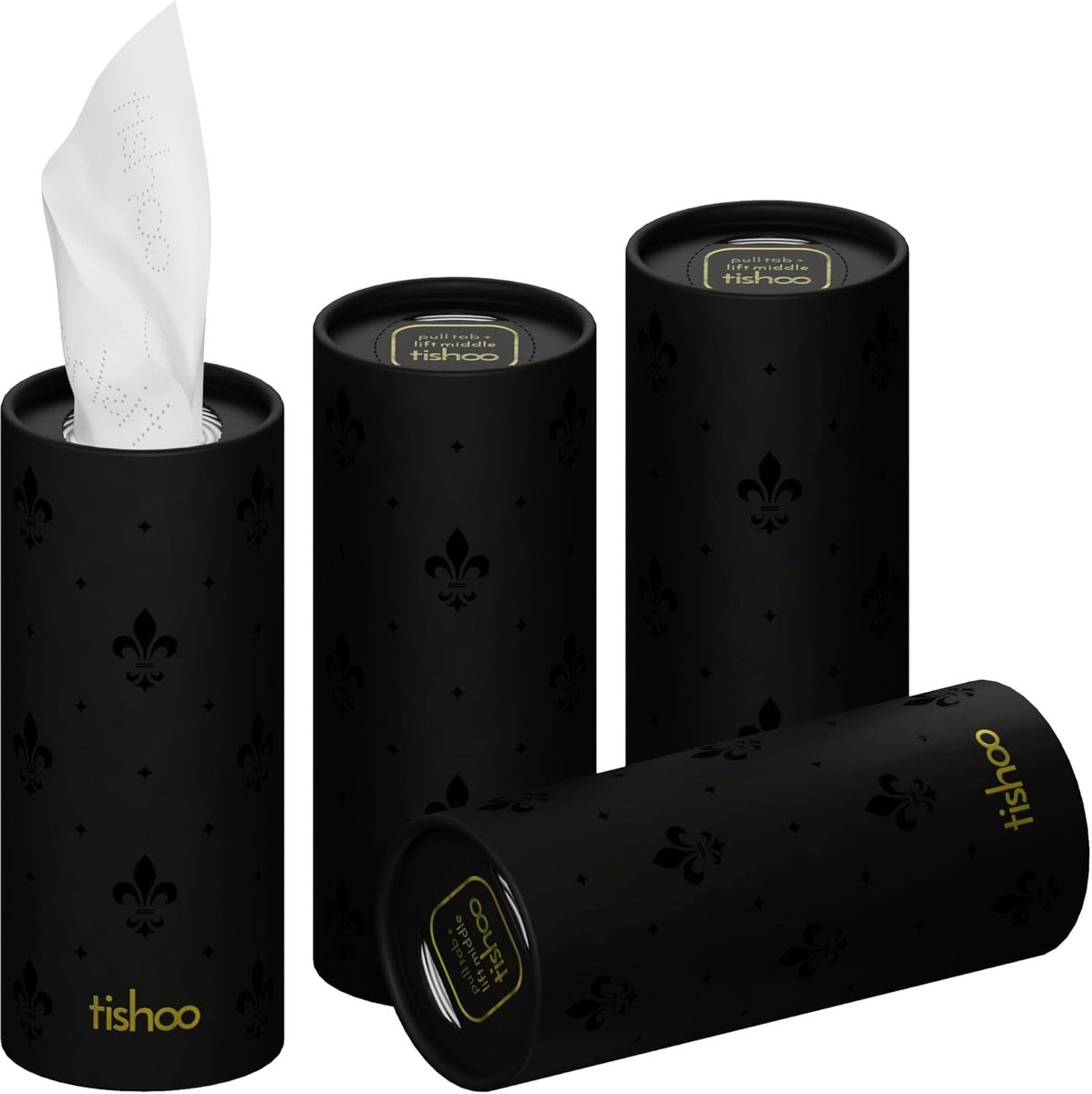 SnelShoppen - Ultra Zachte Luxe Tissues 4-Ply met Moisturizer | Perfect voor Auto, Thuis & Reizen | 4 Tubes in Plasticvrije Verpakking | Zwart/Puur