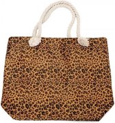 Strandtas luipaard/panter print bruin 43 cm - Strandartikelen beach bags/shoppers met ritssluiting