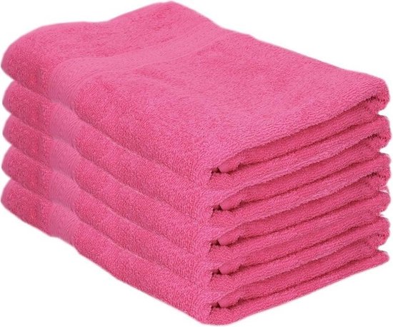 5x Voordelige badhanddoeken fuchsia roze 70 x 140 cm 420 grams - Badkamer  textiel... | bol.com