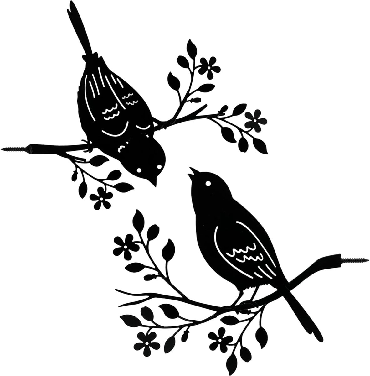 SnelShoppen - 2-delige Set van Vogels met Schroef voor Houten Tuin Decoratie, Metalen Decoratie voor Tuin Balkon, Zwart
