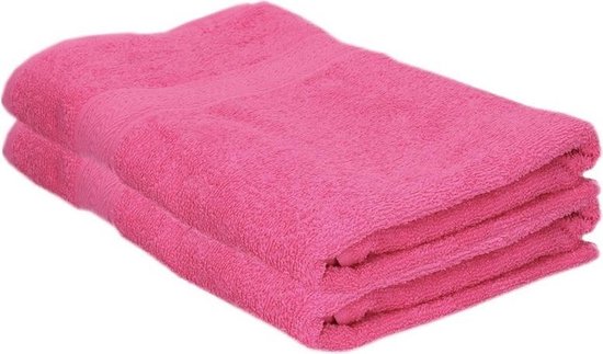 2x Voordelige badhanddoeken fuchsia roze 70 x 140 cm 420 grams - Badkamer textiel handdoeken