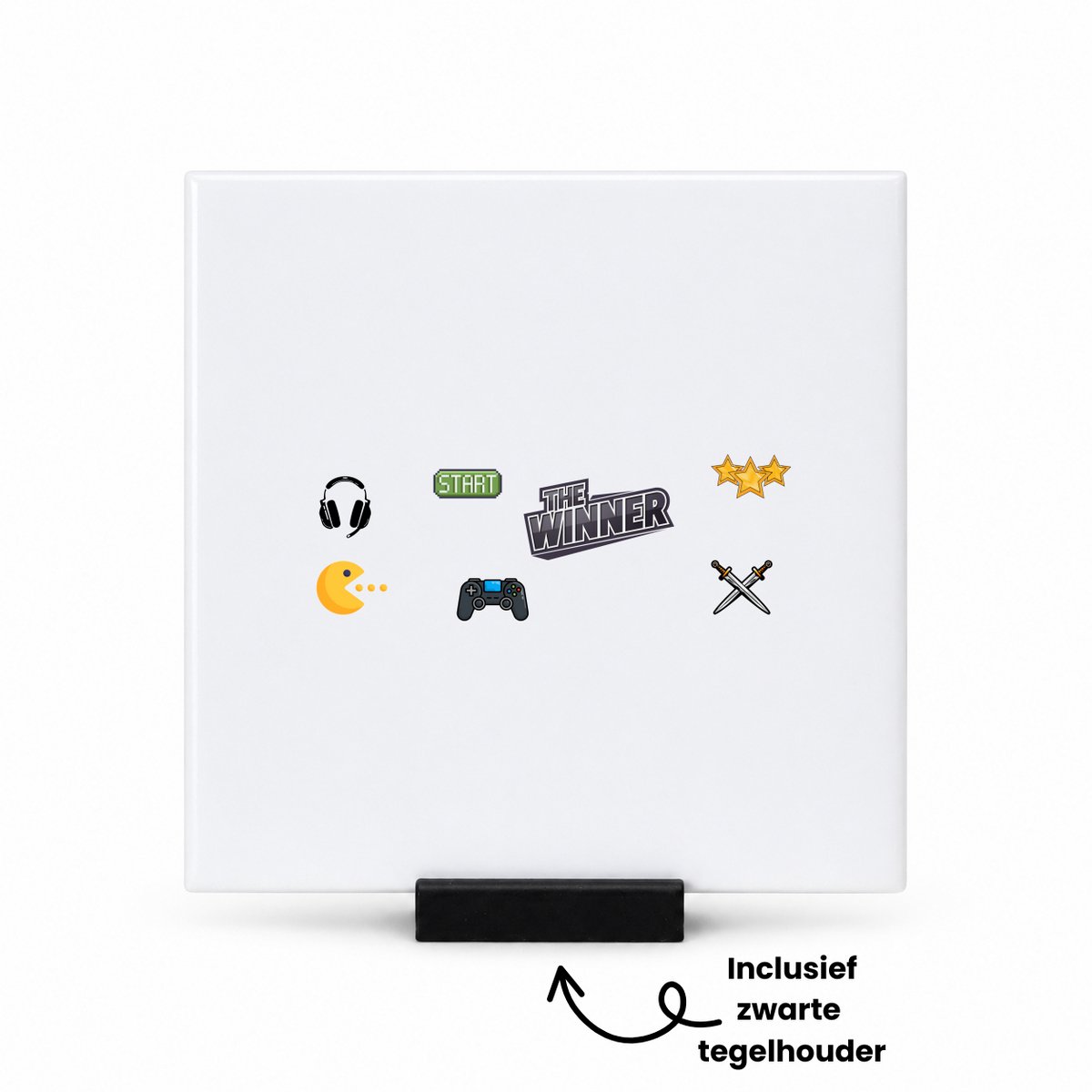 Hacebo Games tegeltje met tegelhouder - Gamen - de echte gamers - tegeltjes met tekst - cadeau voor ieamand die houdt van gamen - verjaardagscadeau - gift - geschenk - spreuktegels - 10.8x10.8 CM Wit