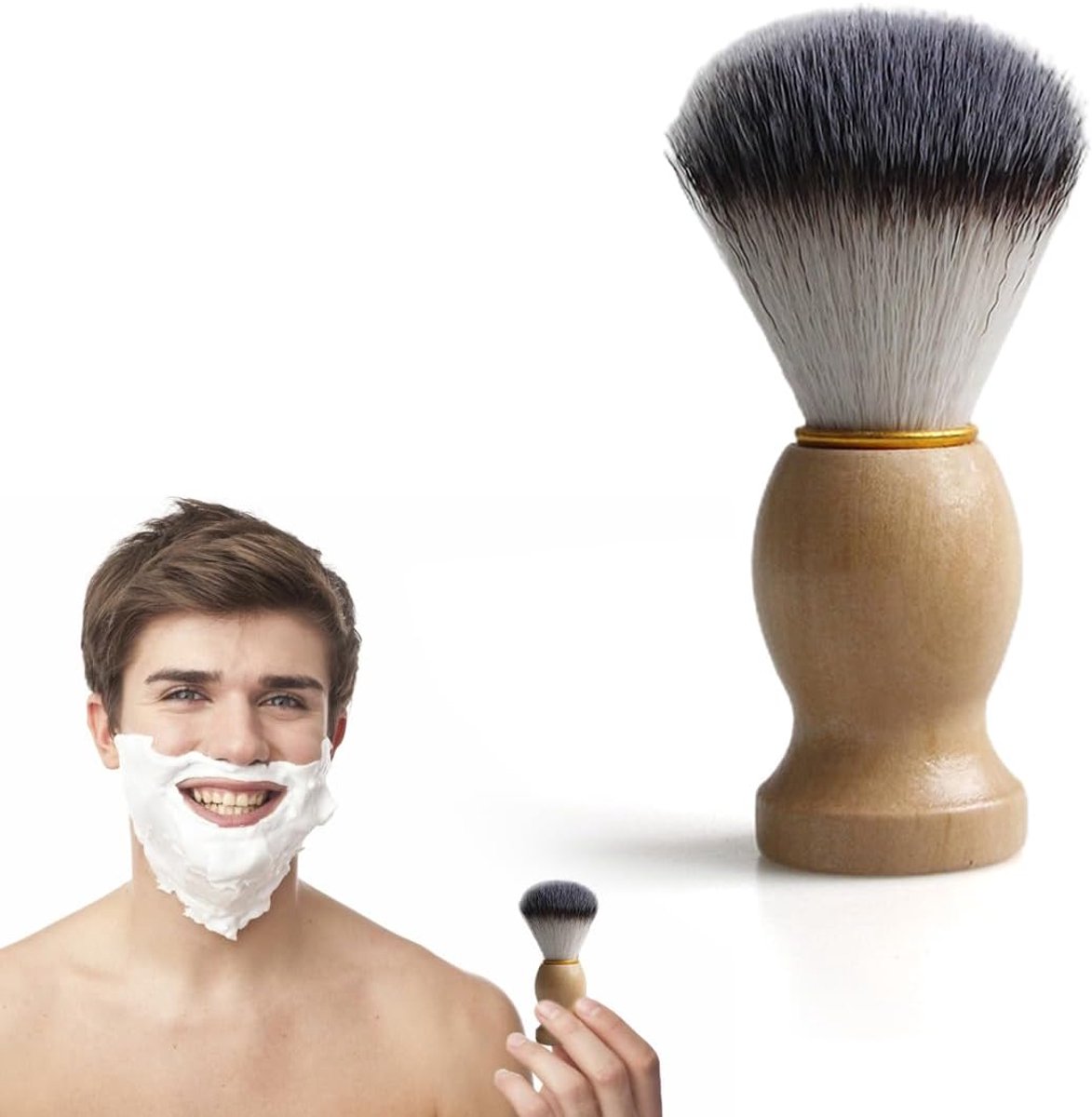 SnelShoppen - Scheerkwast voor Mannen, Houten Handvat, Dach Haar, Scheerborstel voor Scheerzeep, Ergonomisch en Duurzaam, 11 cm, Zwart, Perfect voor D