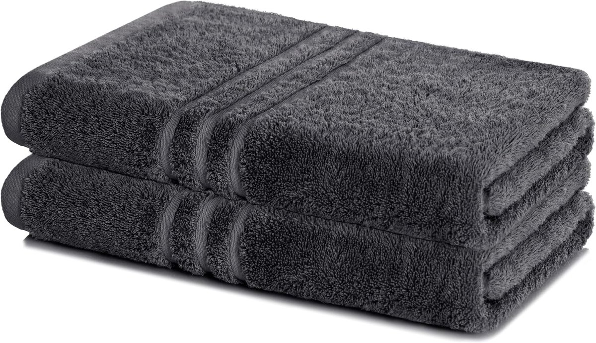 Thijox - Set van 2 Grote Badhanddoeken 70x140 cm - Zacht en Absorberend 100% Katoen - Antraciet - Ideaal als Badlaken, Handdoek voor Thuis, Wellness,