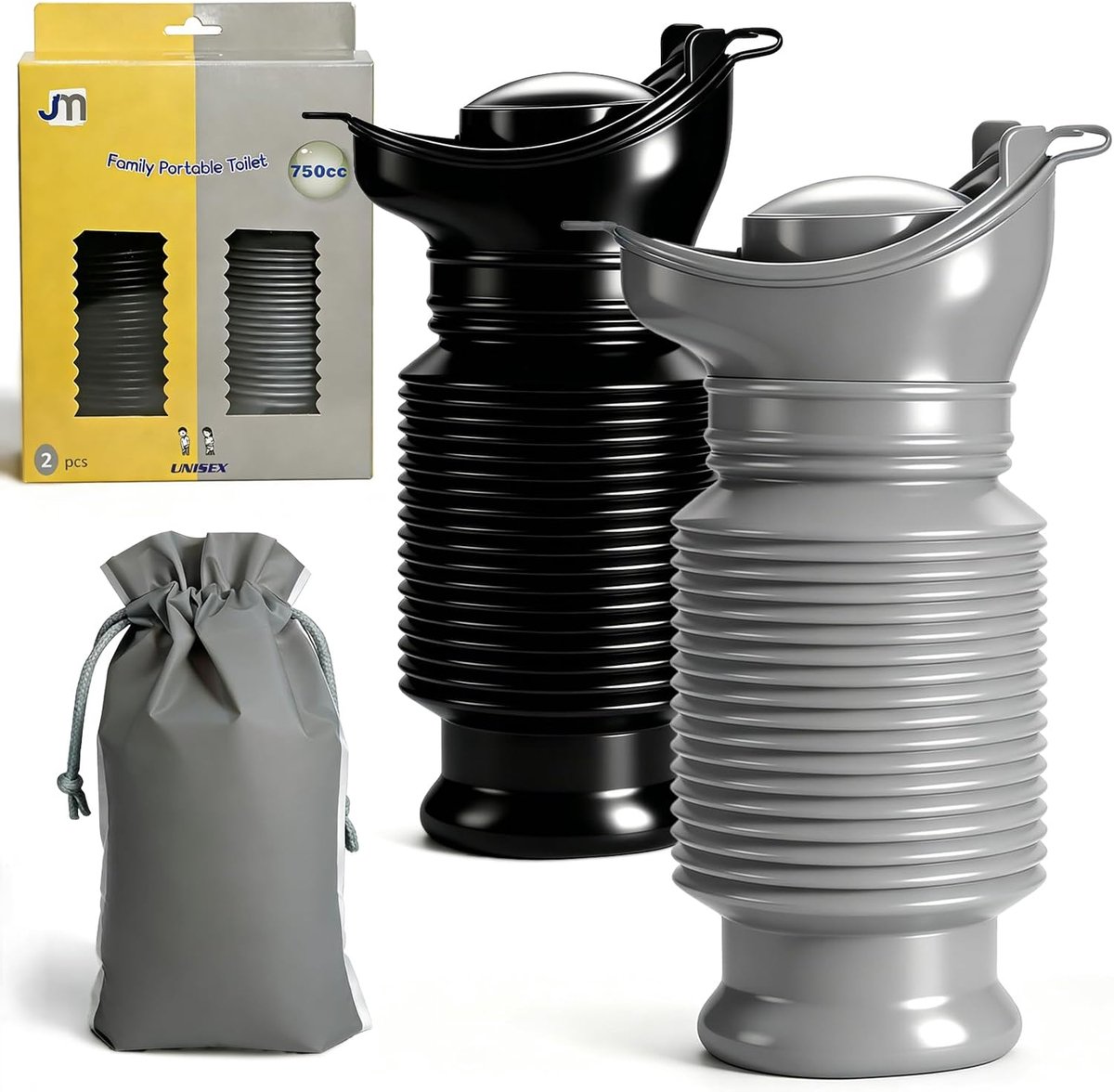 SnelShoppen - Opvouwbare Urinal 2-Pack 750ml, Draagbare Toilet Fles voor Mannen en Vrouwen, Herbruikbare Nood Urinaal voor Camping, Auto, Reizen, File