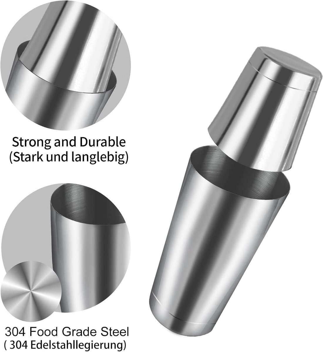 SnelShoppen - 700/600ml Boston Cocktail Shaker Set | 8-delig Coktail Mixset van RVS | Perfect voor Feestjes, Thuis, Bar en Keuken | Compleet met Cockt