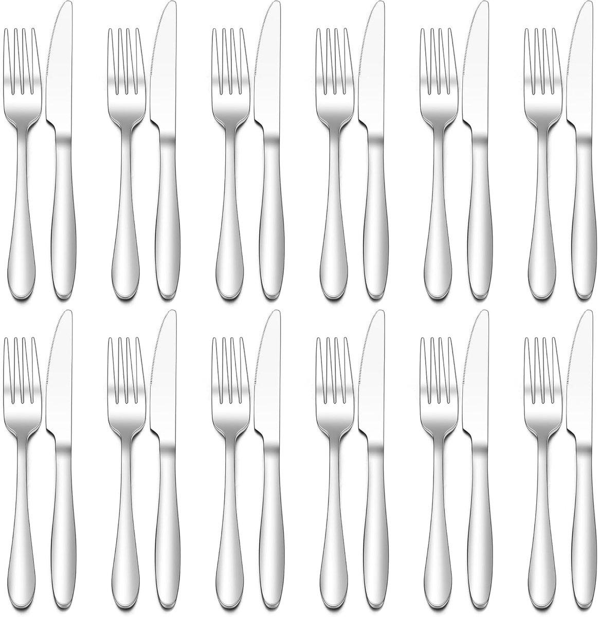 SnelShoppen - 24-delige RVS Steakbestek Set voor 12 Personen, Hoogglans Gepolijst, 12 Tafelmessen (23 cm) + 12 Vorken (20 cm), Ideaal voor Thuis en Re