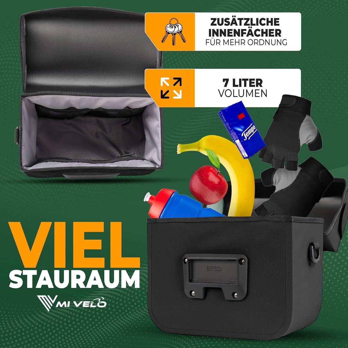 SnelShoppen - Fietshandvat Tas, 100% Waterdicht, Afneembaar Telefooncompartiment voor E-Bike, 7 Liter, Zwart, Robuust en Duurzaam TPU Materiaal