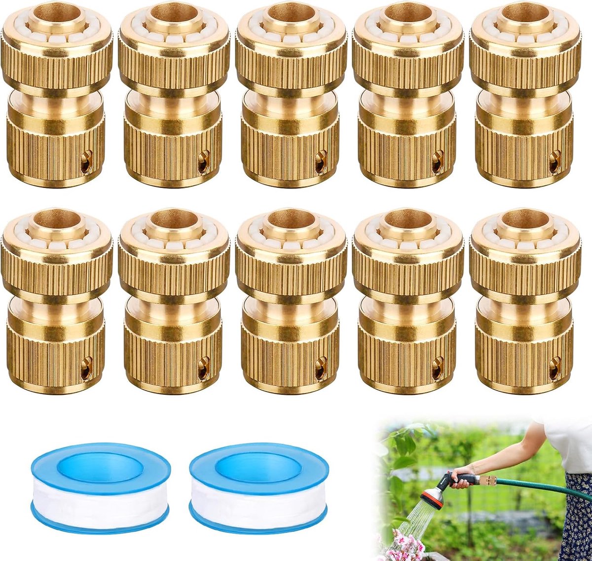 Thijox - Messing Slangaansluiting 10 Stuks - 1/2 Inch Slangkoppeling - Tuinslang Snelkoppeling - Geschikt voor Waterkraan en Hogedrukreiniger