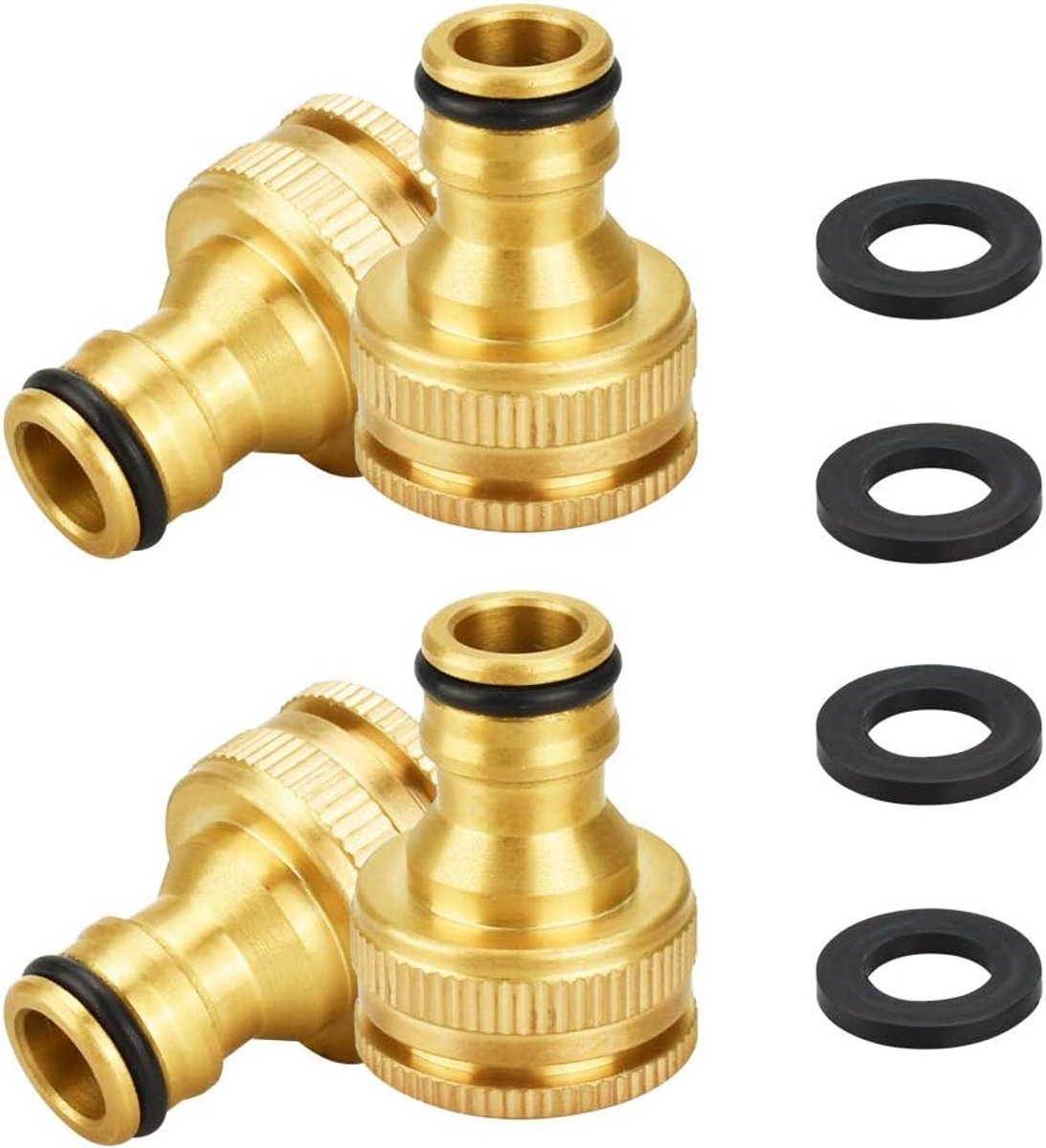 SnelShoppen - Brass Hose Connector 4 Pcs 1/2 Inch & 3/4 Inch Tuinslang, Kranen Aansluiting, Vrouwelijke Draadverbinder voor Tuin, Wasmachine, Hoogwaar