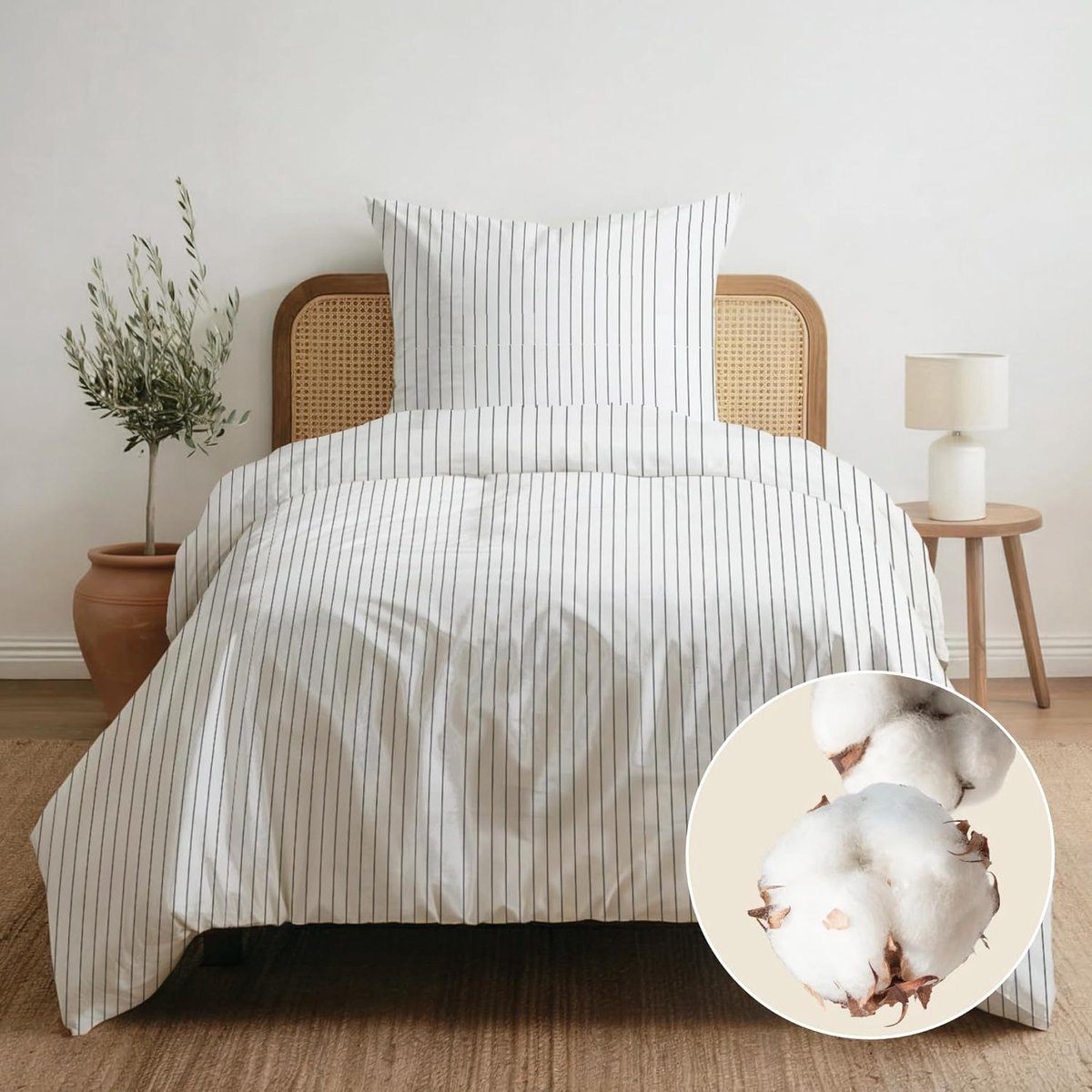 SnelShoppen - Dreamzie Beddengoedset 135 x 200 cm - Katoenen Dekbedovertrek met Kussensloop 80 x 80 cm - 2-delig met Ritssluiting - Strepen - Onderhou