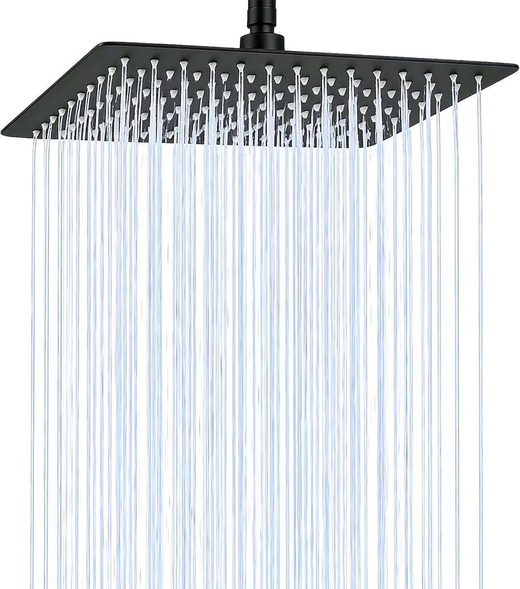 SnelShoppen - Rain Shower Head 8 inch, RVS Regen Douchekop 20x20cm Vierkant, Verstelbare Bovenliggende Douche, Zwarte Douchekop met Zelfreinigende Dop