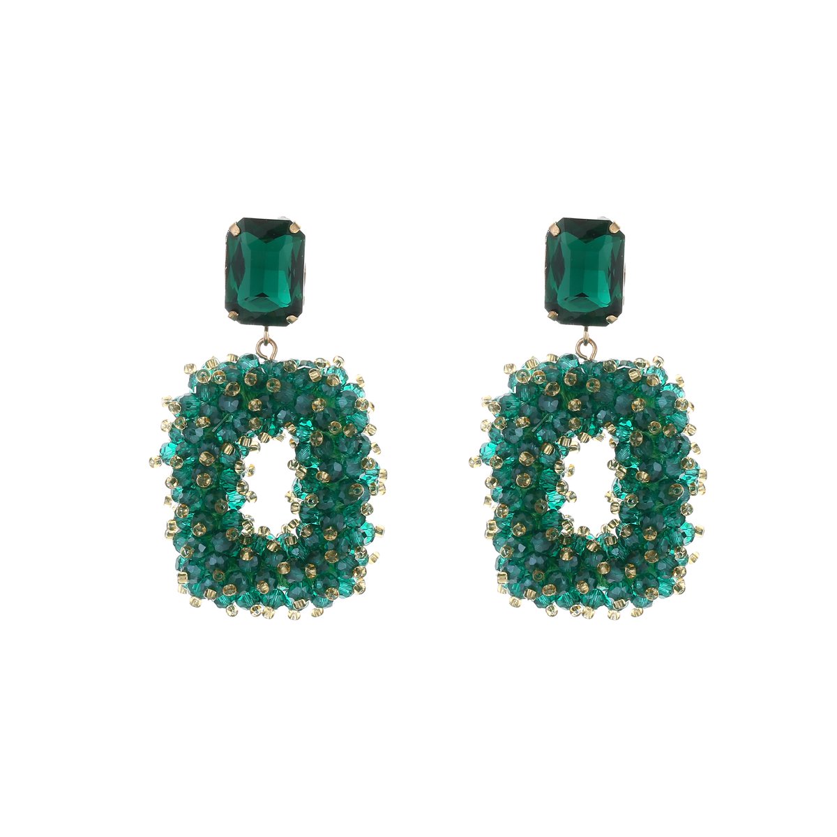 Crystal Beads Statement Oorhangers – Elegante & Glinsterende Feestelijke Oorbellen - Groen