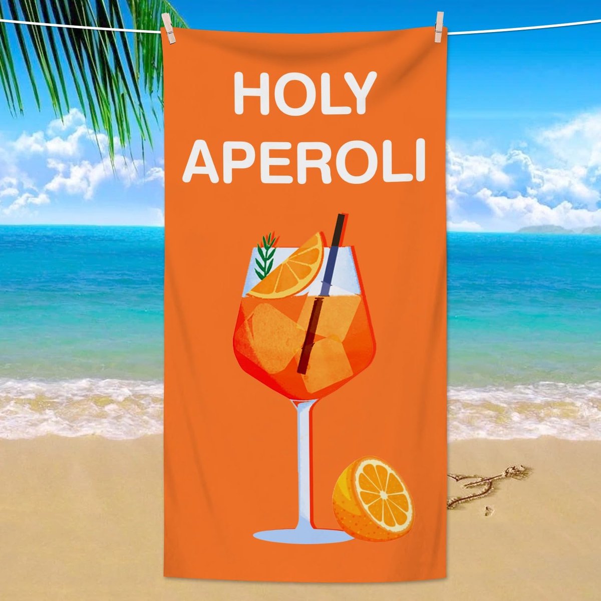 SnelShoppen - Holy Aperoli Strandlaken, Aperol Spritz Strandhanddoek 140 x 70 cm, Zandbestendige Sporthanddoek, Lichtgewicht en Sneldrogend voor Stran