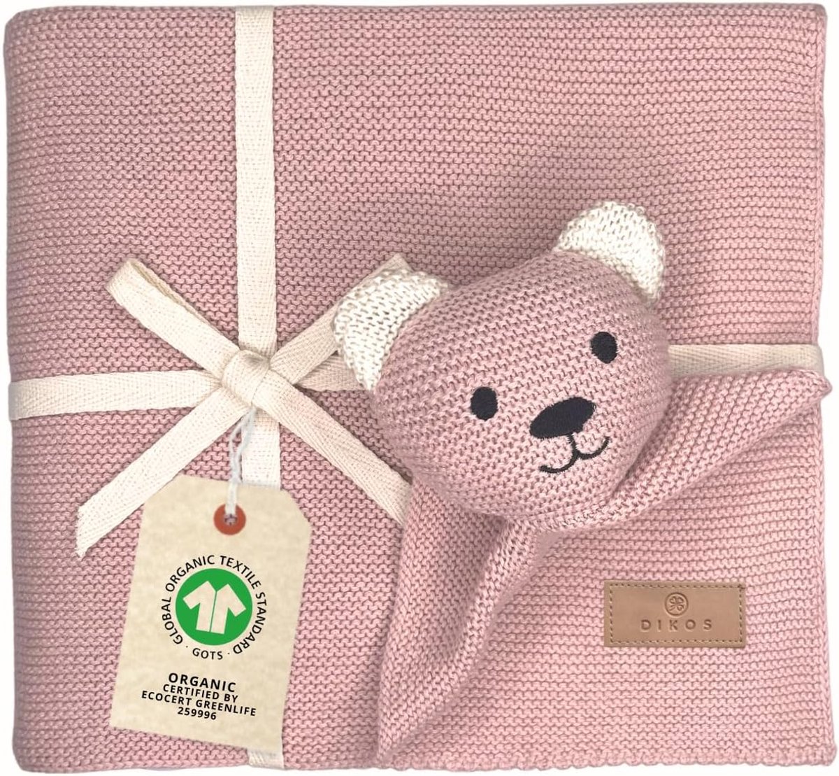 SnelShoppen - Babydeken SCHMUSE Beer (oudroze) - Premium 2-in-1 knuffeldeken & knuffeldoek voor pasgeborenen - Zachte gebreide biologische katoen (GOT