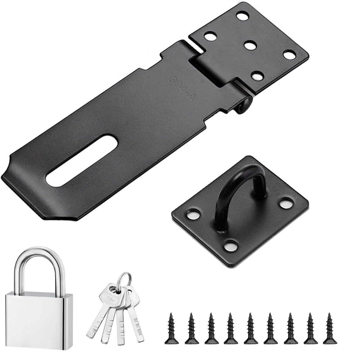 SnelShoppen - 2 Stuks RVS Deurslot Beveiligingspakket - Sluiting Latch met Montage Schroeven voor Deuren en Kasten (Zwart 10 cm)