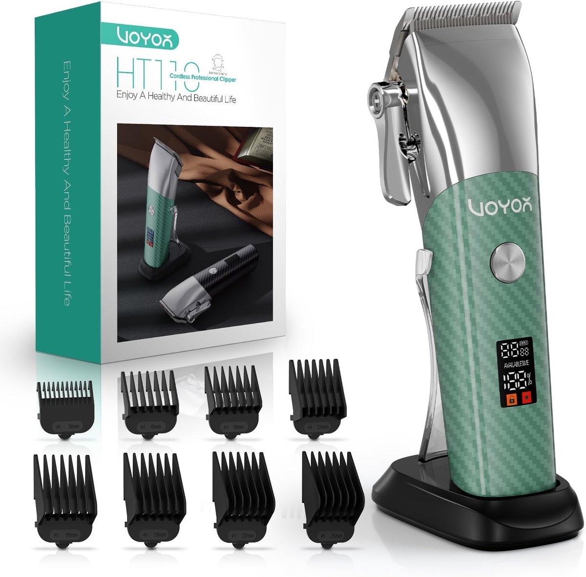 SnelShoppen - Professionele Draadloze Haartrimmer en Baardverzorgingsset - Elektrische Haarclipper met LED-display, 8 Gidskammen, Type-C Opladen, Groe