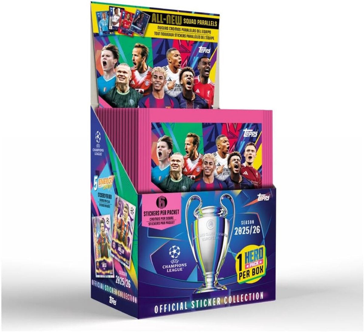 SnelShoppen - Champions League Stickers 25/26 Full Box - 50 Enveloppen met 6 Stickers per Envelop - Inclusief Hero Envelop - Voetbal Verzamelstickers
