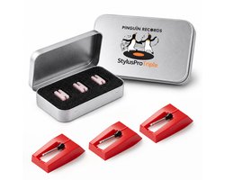 Pinguïn Records - Platenspeler Naald - Universele Vervangnaalden - Stylus voor Vinyl Platenspeler - StylusPro Triple - Set van 3 - Inclusief Opbergdoos