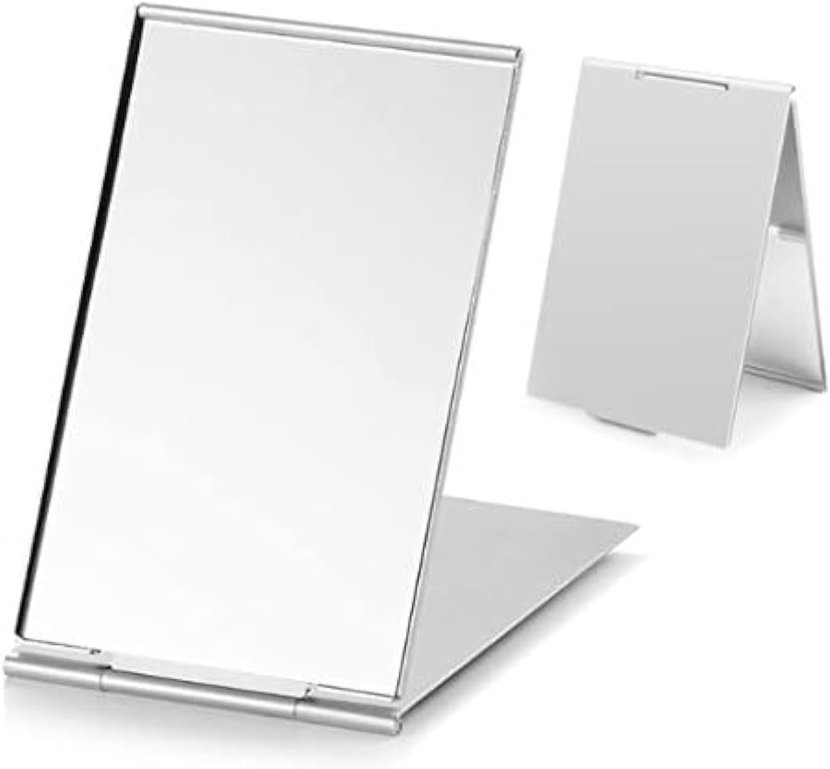 SnelShoppen - 2 Draagbare Reisspiegels 10 x 6,7 cm - Opvouwbare Klapspiegels van Aluminium - Kleine Make-upspiegels voor Reizen, Camping, Handtas en M