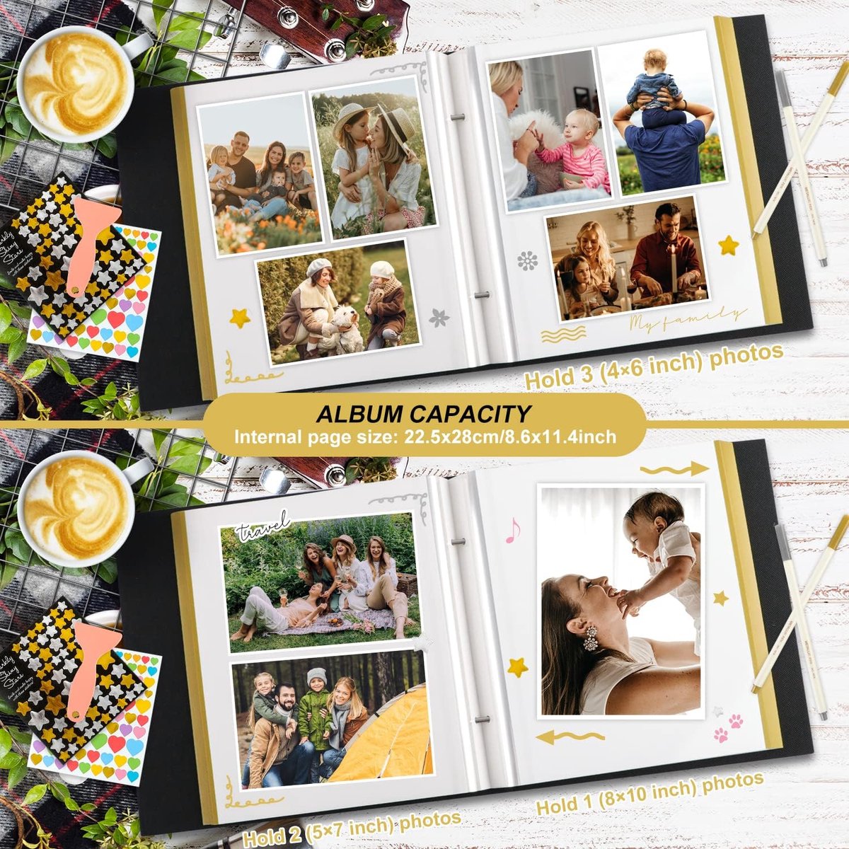 SnelShoppen - Zelfklevend Foto Album A5 - Groen - 20 Bladen/40 Pagina's - Linnen Scrapbook voor DIY - Geschikt voor 10x15 cm & 13x18 cm Foto's - Perfe