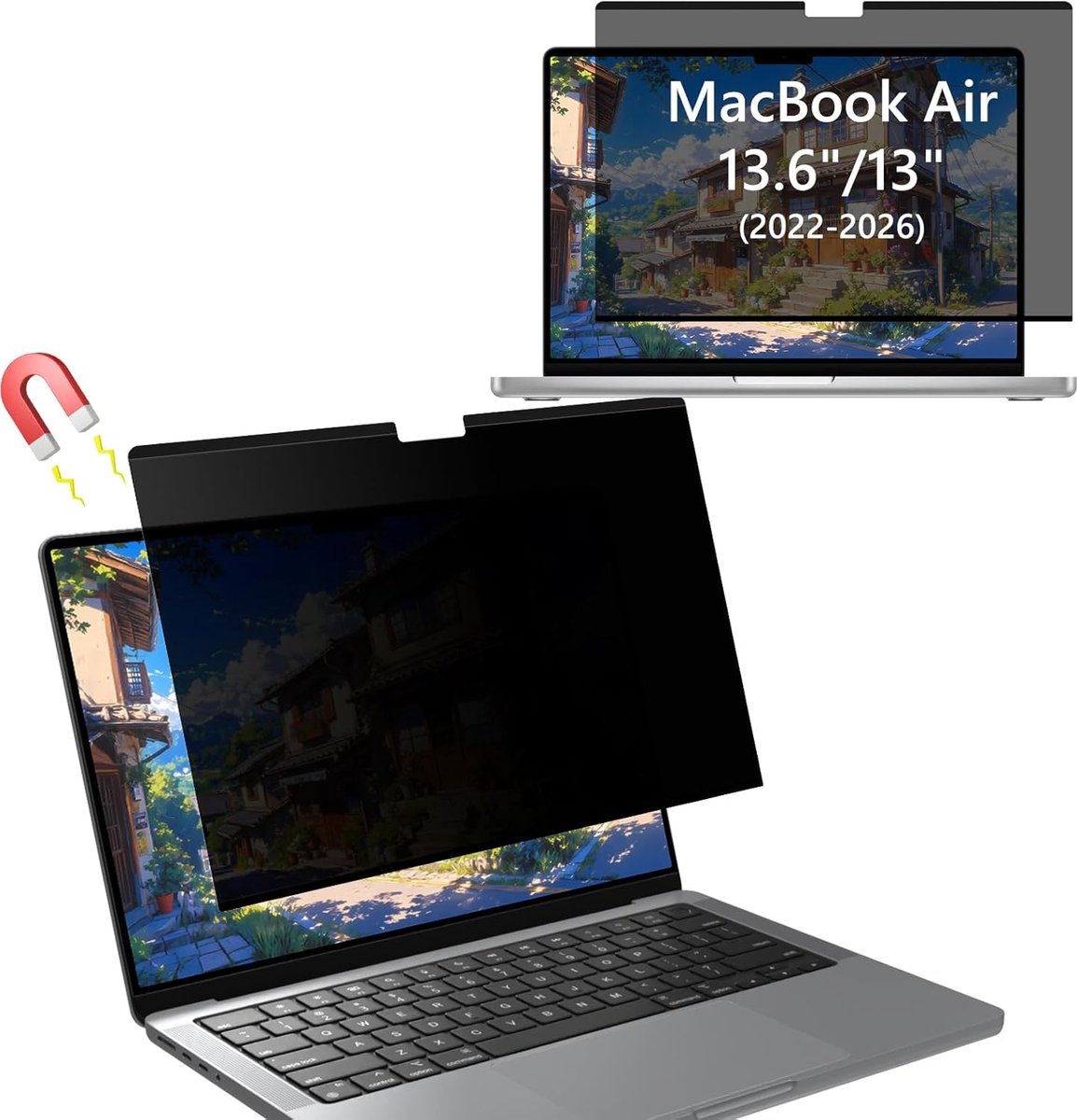 SnelShoppen - Magnetische Privacyfolie voor MacBook Air 13.6 Inch (2022-2025) - Verwijderbaar Privacyfilter - Schermbeschermer voor MacBook Air 13.6"
