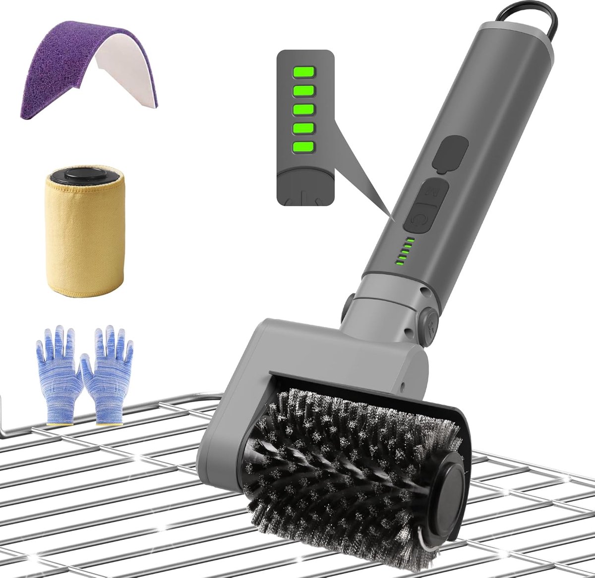 SnelShoppen - Elektrische Grillborstel Draadloos 3-in-1, Hoekverstelbaar, Waterdicht, 3 Snelheden, Grillrooster Reiniger voor Buiten, Perfect Cadeau v