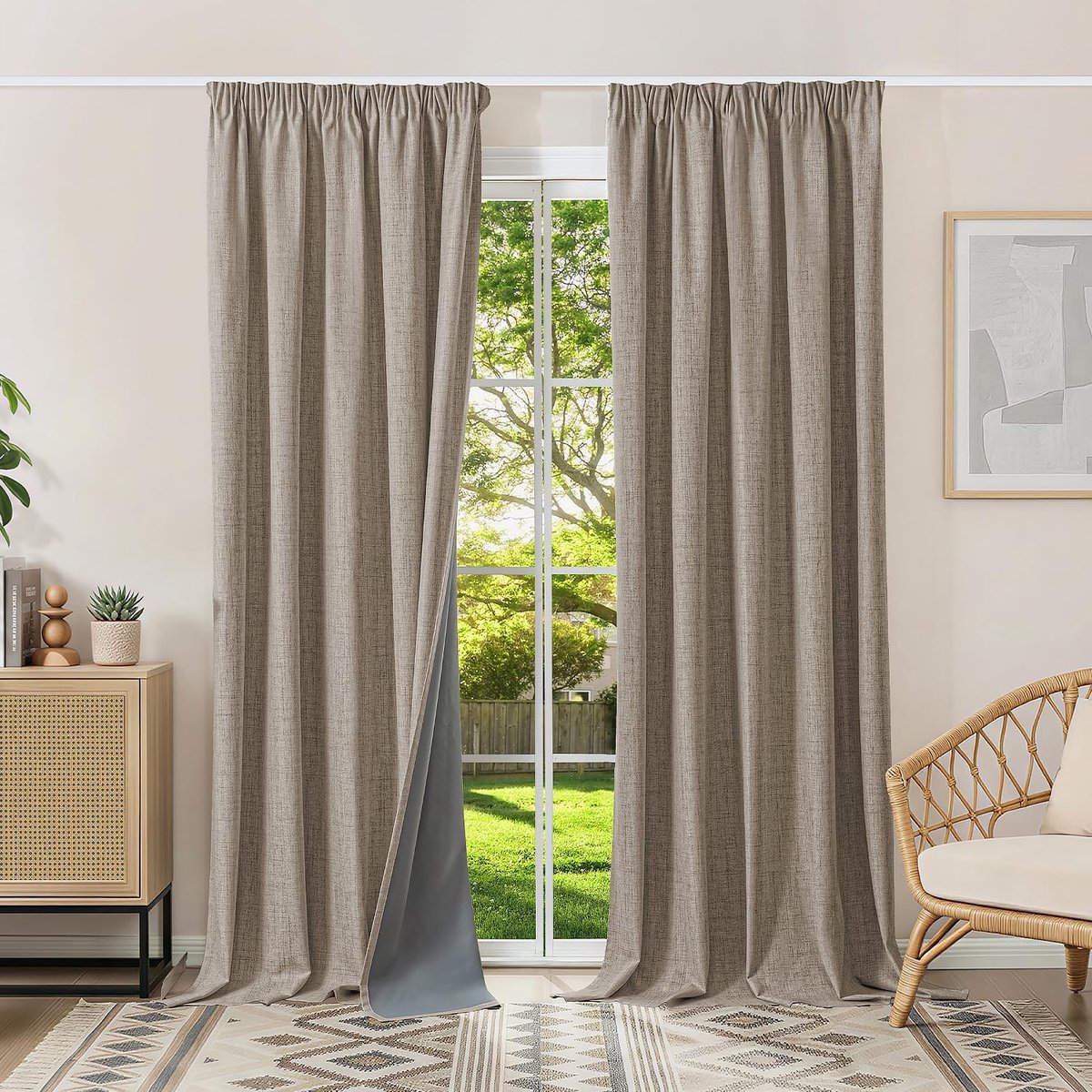 SnelShoppen - 100% Blackout Gordijnen Set van 2 - Thermisch Bescherming met Rimpelstang - 245x140 cm - Linnen Look - Ideaal voor Woonkamer en Slaapkam