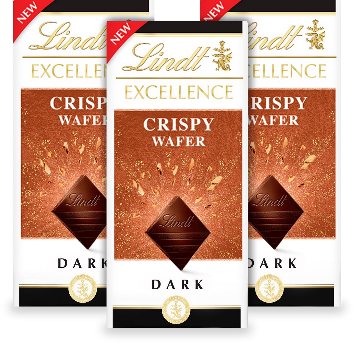 Lindt EXCELLENCE Chocolade Reep Puur - Krokante Wafel Pure Chocolade - 100g per reep - 3-pack