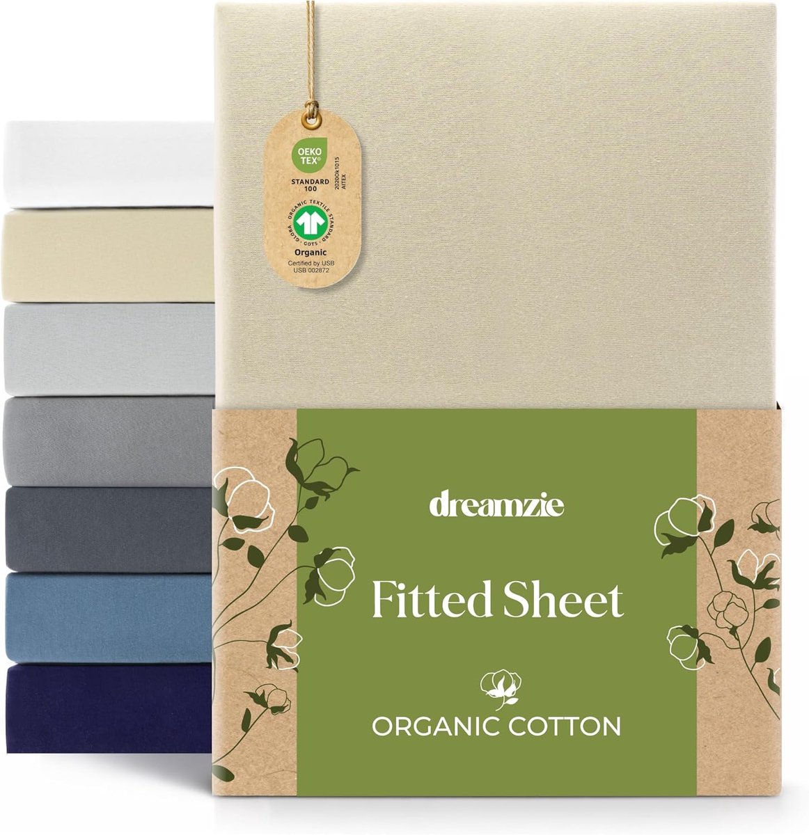 SnelShoppen - Fitted Sheet 140x200 cm, 160x200 cm - Jersey 100% Organic Cotton, Hypoallergeen, Oeko-Tex, Beige - Geschikt voor Matras tot 32 cm Hoog