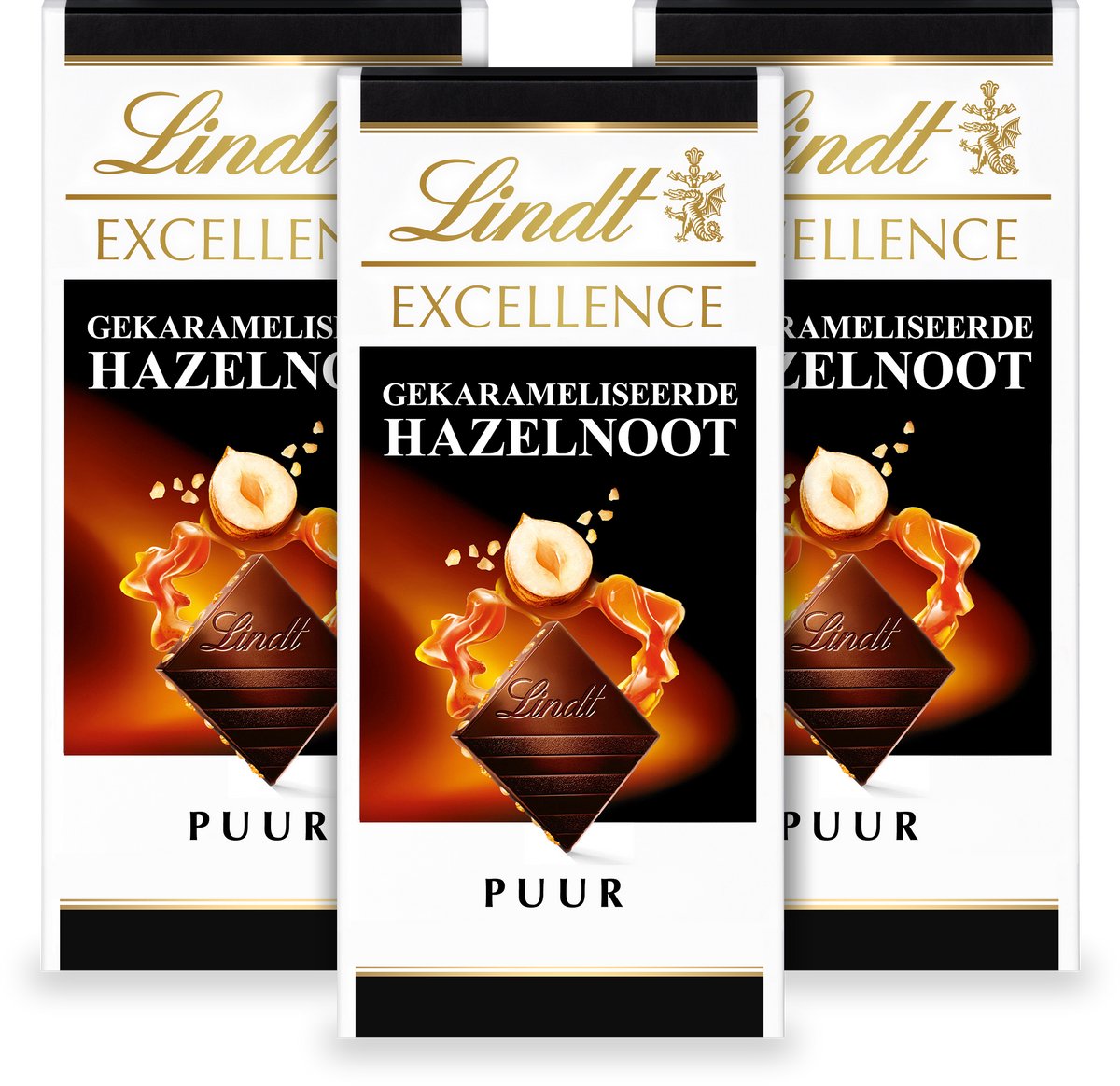 Lindt EXCELLENCE Chocolade Reep Puur - Gekarameliseerde Hazelnoot pure chocoladereep - 100g per reep - 3-pack