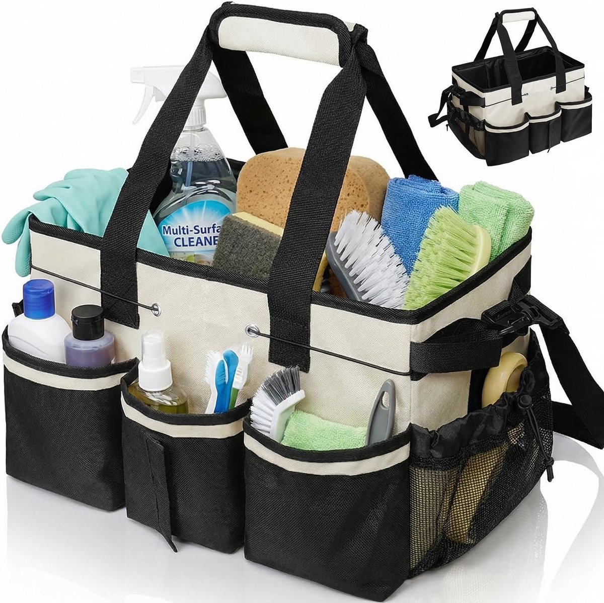 SnelShoppen - Grote Multifunctionele Cleaning Caddie met Handvat, Afneembare Scheiders, Verstelbare Schouderband, Organizer voor Schoonmaakmiddelen, T