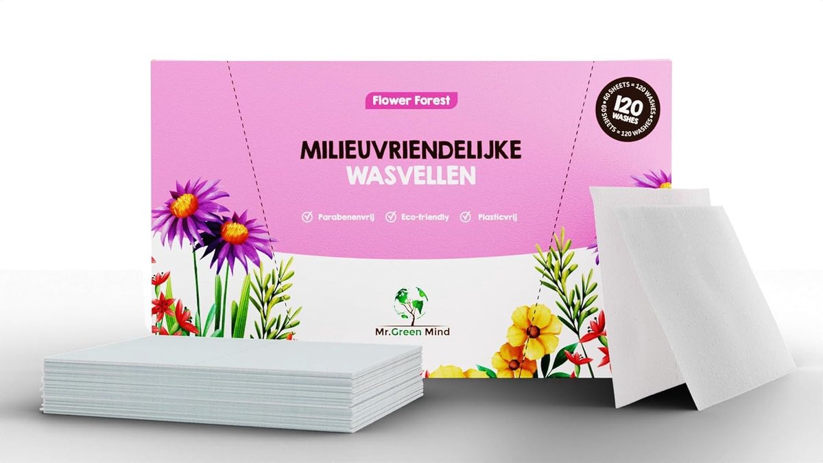 SnelShoppen - Wax strips 120 Flower Forest Wasmiddel Wipes Wasvellen met Wasverzachter, Biologisch Afbreekbaar, Effectief tegen Vlekken, Geschikt voor