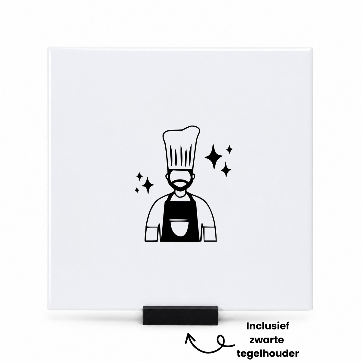 Hacebo Kok tegeltje met tegelhouder - Kok - Kok Chef - tegeltjes met tekst - Restaurant - Bakken - Koken - spreuktegels - 15x15 CM Wit