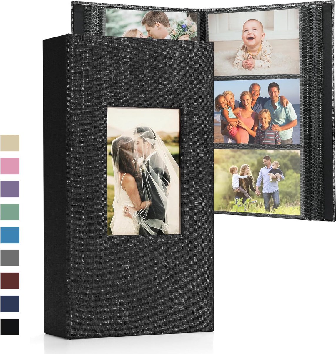 SnelShoppen - Fotoalbum 10 x 15 cm, Leren Foto Boek voor 300 Foto's, Zwarte Pagina's, Bedrukbare Voorzijde, Ideaal voor Trouwen, Familie, Baby en Reiz