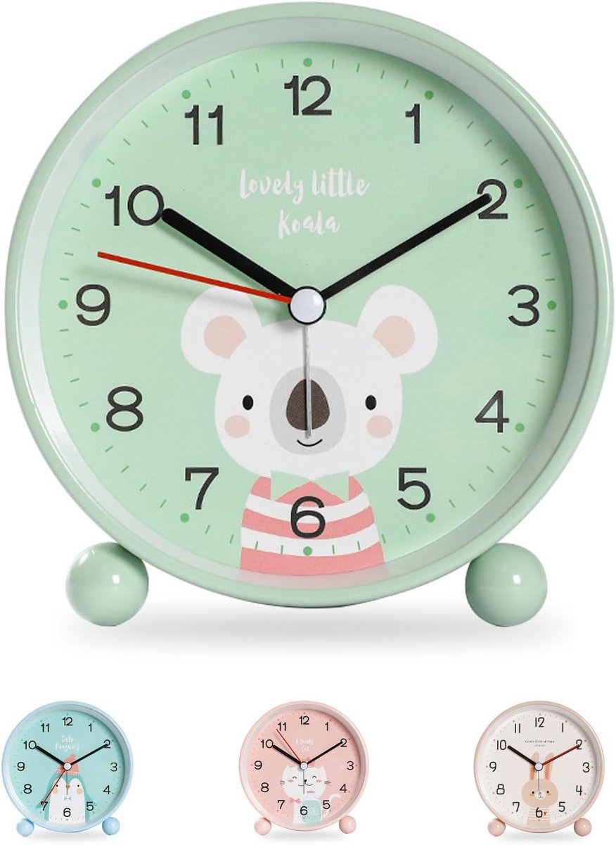 SnelShoppen - Idota Kinderen Alarmklok, Stille Digitale Wecker zonder Tikken, Cartoon Nachtlampje, Muziek Wekker voor Kinderen, Groene Koala Bedside T