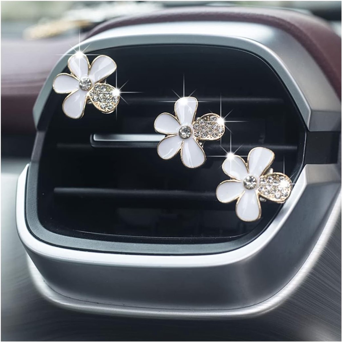 SnelShoppen - 6 Pcs Daisies Auto Luchtverfrisser Ventilatie Clips, Bloemvormige Diffuser Clip, Milieuvriendelijke Decoratie Hanger, Wit, Voor Auto Int