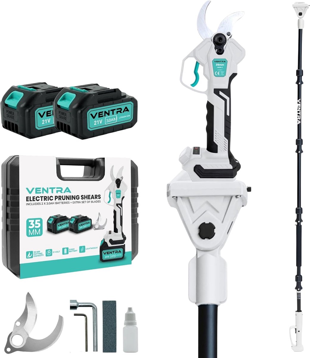 SnelShoppen - Elektrische Snoeischaar - Draadloze Secateurs 35mm - Telescopische Handgreep 2.5m - 3000mAh Accu - LCD Scherm - Borstelloze Motor - Incl