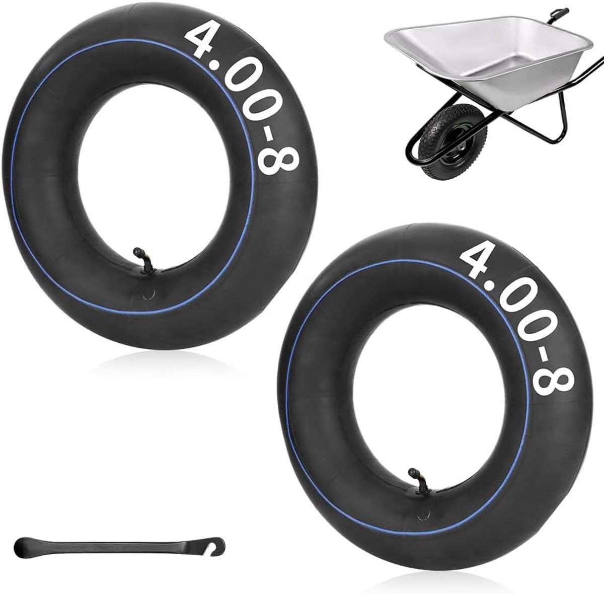 SnelShoppen - 2 Stuks 4.80/4.00-8 Kruiwagenslang, Geschikt voor Tuinwagens, Grasmaaiers, Luchtbanden, Natuurlijk Rubber, Opblaasbaar, Boogventiel, Zwa
