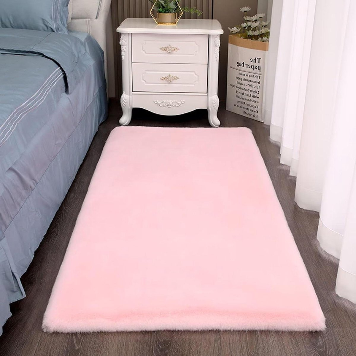 Slaapkamertapijt - Vloerkleed Zacht - Woonkamer Decoratie - Pluche en Antislip - 50 x 200 cm - Roze