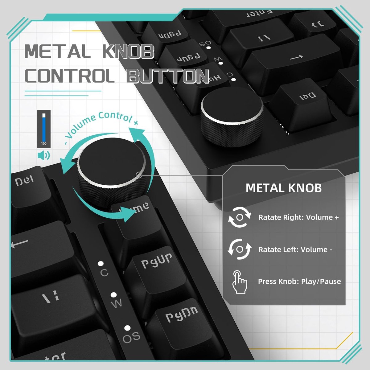 SnelShoppen - YINDIAO Ajazz AK820 Mechanisch Toetsenbord Gaming, 75% ANSI-Indeling, 81 Toetsen, Bedraad, Hot-Swappable, Rode Schakelaar, Geluidsabsorb thumbnail 2