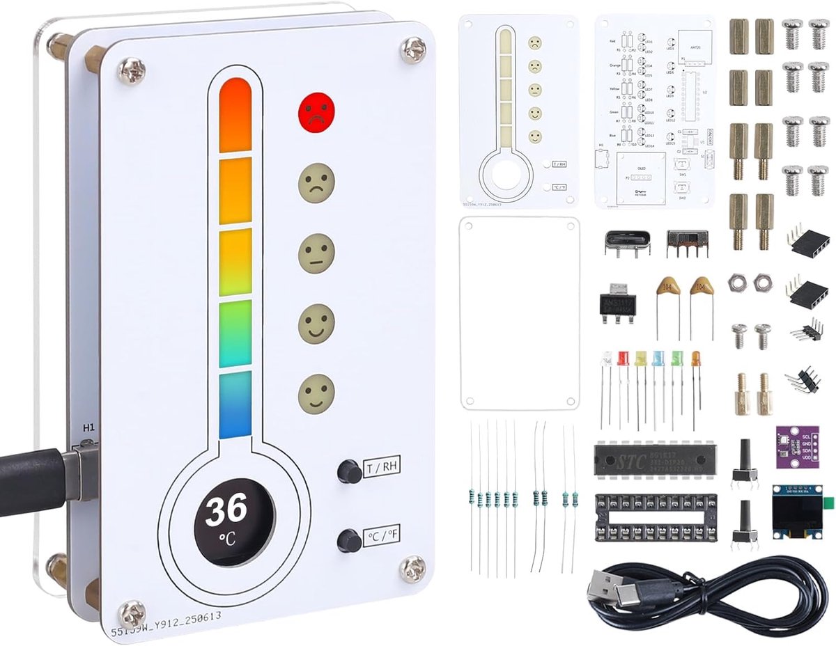 Thijox - Doe-het-zelf Thermo-Hygrometer Soldeerbouwset met OLED Smiley Indicator, Mini Temperatuur en Luchtvochtigheidsmeter voor Thuis, Onderwijs en