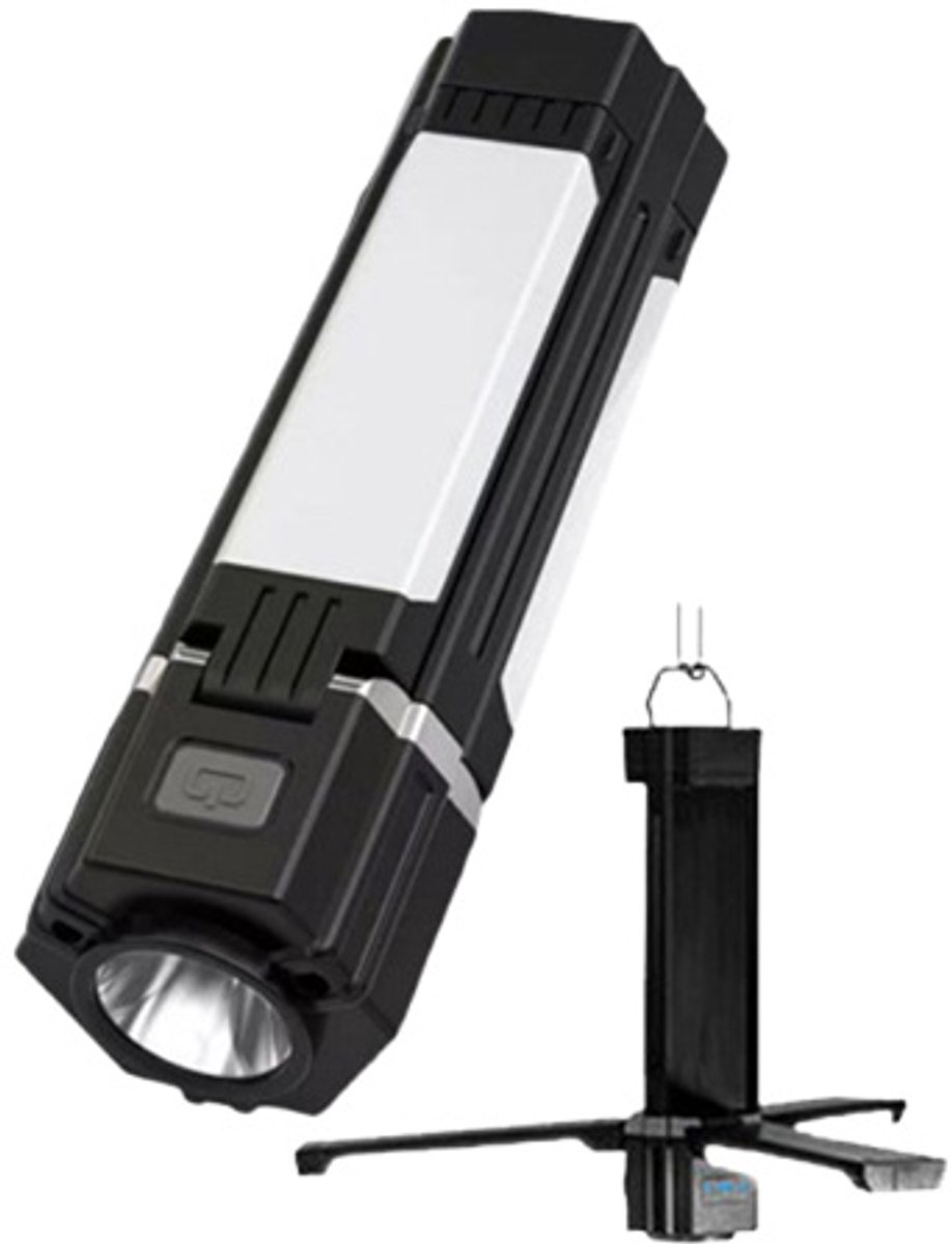 3-in-1 Campinglamp – Noodverlichting – Draagbare zaklamp – Werklicht voor buiten – Hanglamp – Dubbele lichtbronnen – 3000 mAh – 5 dimstanden – 90° inklapbaar zijlicht – Ophanghaak en magnetische bevestiging – Zwart
