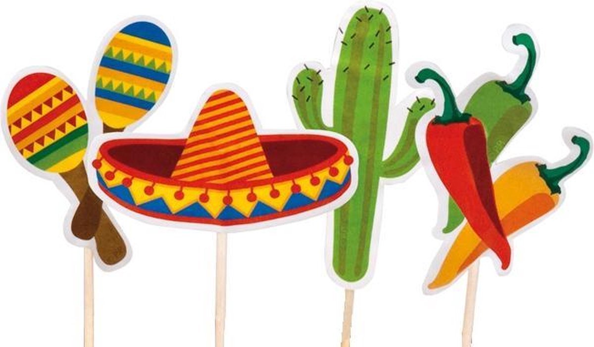 New Age Devi - Maak je Mexicaanse feest compleet met cocktailprikkers - 24 stuks - 9 cm - hapjes prikkers - Mexicaans thema - wegwerp - Viva Mexico