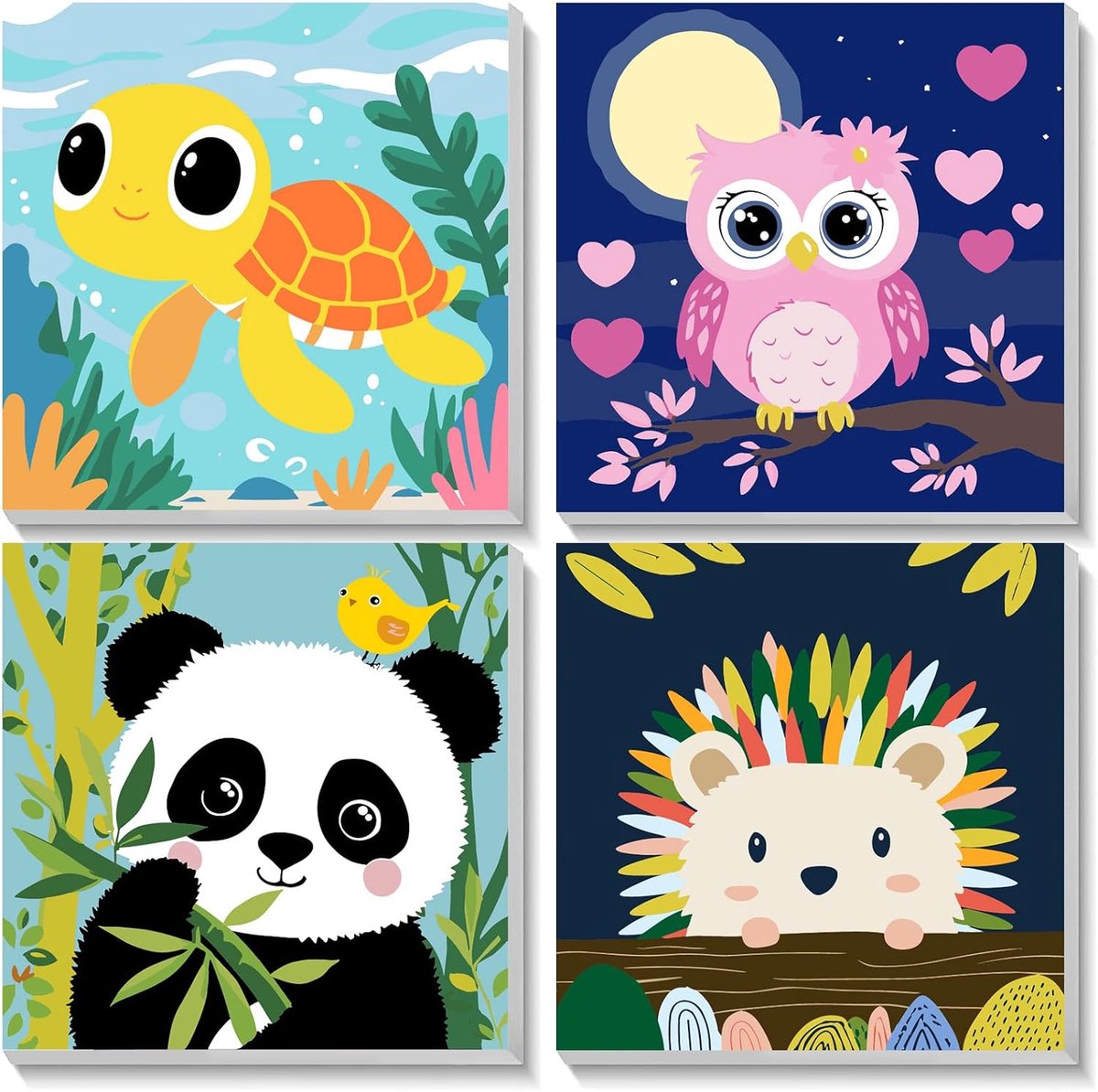 SnelShoppen - Schilderen op Nummer Dieren 4 Pack met Lijst - DIY Acryl Olieverf Schilderijen 20x20 cm - Creatieve Woondecoratie voor Kinderen en Volwa