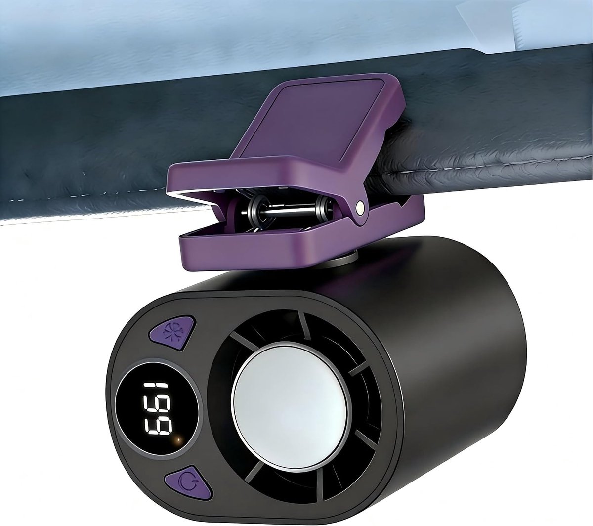 Draagbare klemventilator met LED-scherm – 199 snelheden – turbo-koeling 18.000 RPM – mini-ventilator met 360° rotatie – voor auto, bureau, parasol, riem, kamperen en wandelen – zwart.L