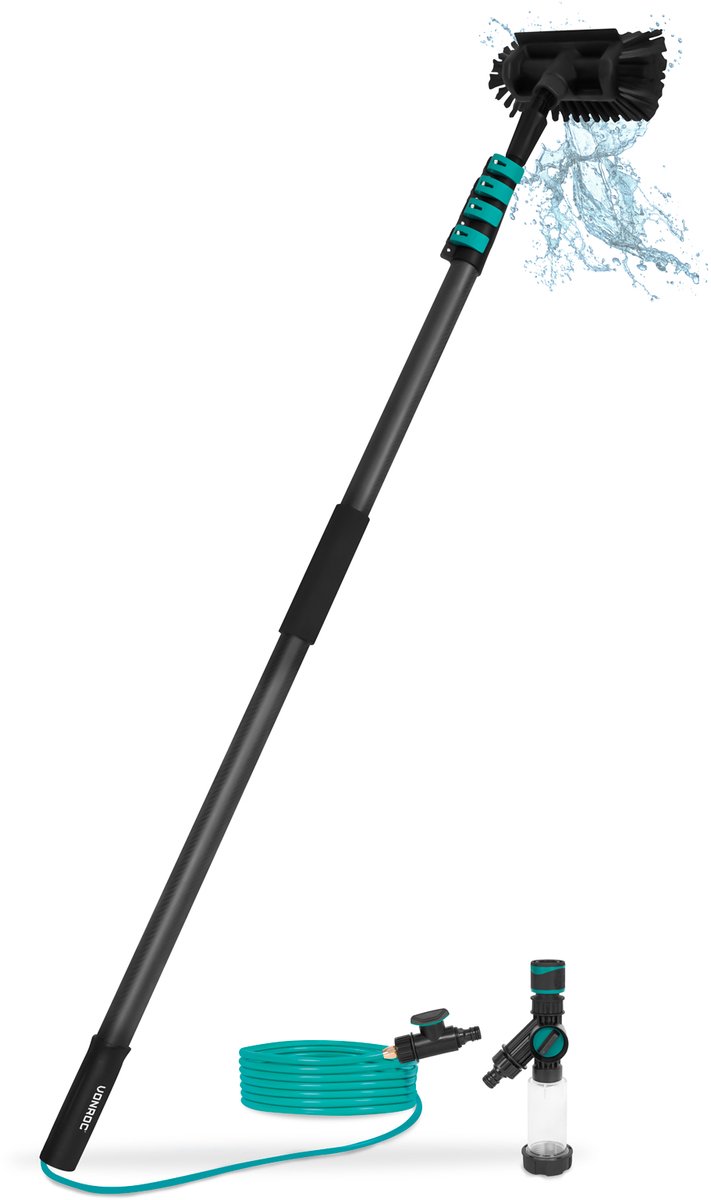 VONROC PRO 3K Full Carbon Telescopische Wasborstel – 6,5 m - Incl. 5-vlaks borstelkop, 9m waterslang en zeepdispenser